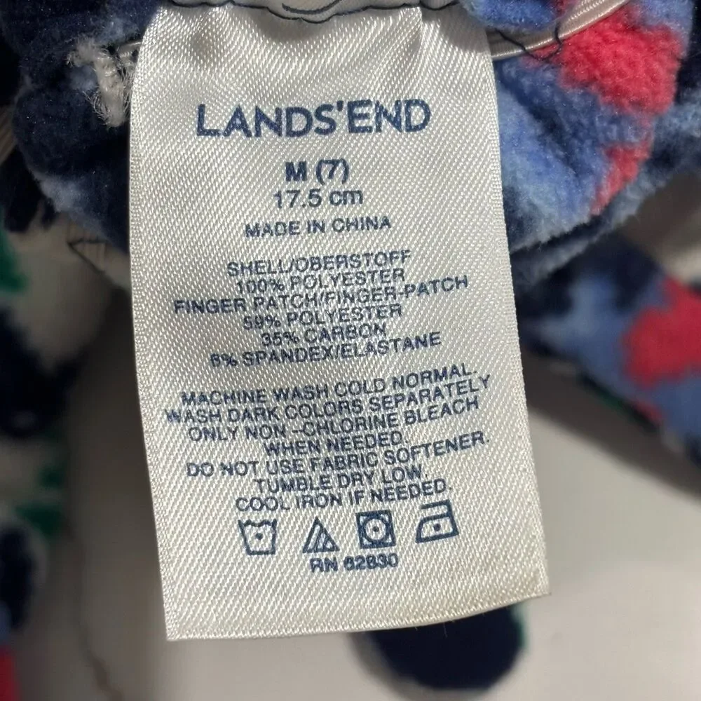 LANDS' END Women's Fleece Fair Isle Print Reindeer Snowflakes Scarf Gloves Set 7